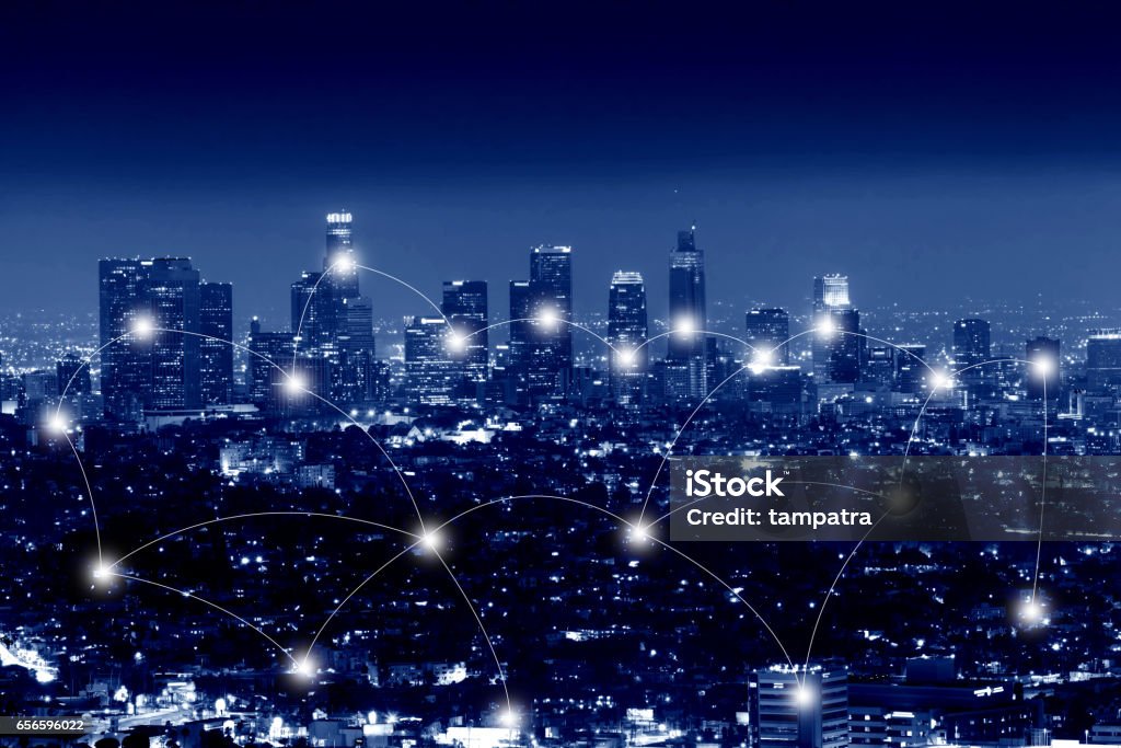 Network and Connection Technology Concept of City of Los Angeles, California, USA City Of Los Angeles Stock Photo