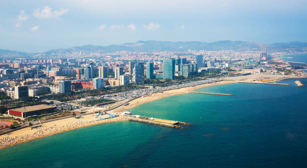istock Aerial view of Barcelona from Mediterranean coast 656599710