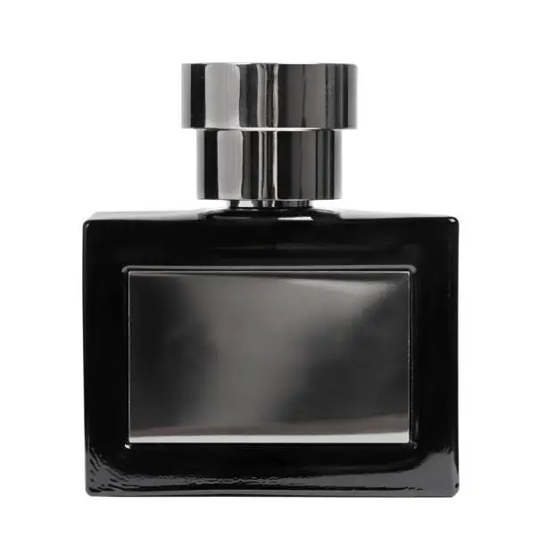 Black perfume bottle isolated on white