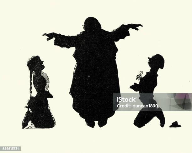 Silhouette Of A Young Couple Getting Married Stock Illustration - Download Image Now - 19th Century, In Silhouette, Women