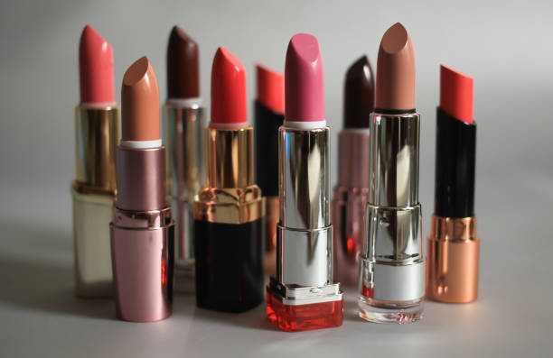 istock Colorful cosmetics set lipsticks on a gray background 656615782