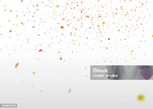 Yellowred Confetti Falling Randomly Abstract Background With Flying Particles Stock Illustration - Download Image Now