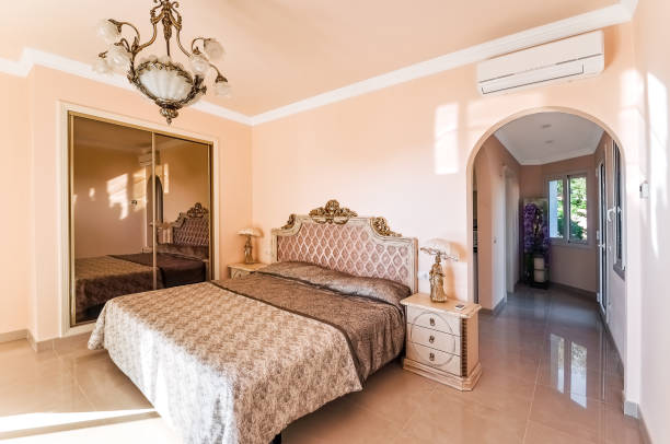 istock Luxurious bedroom  with a large bed and a closet, 656624192