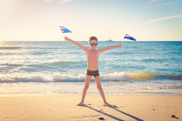istock Boy with Australian flags on Australia day 656627690