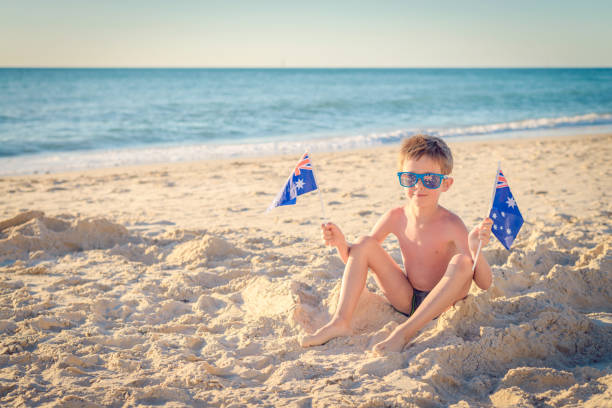 istock Boy with Australian flags on Australia day 656627766