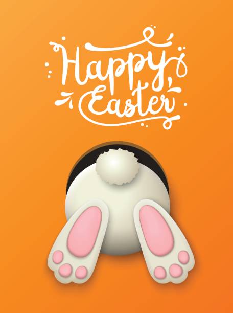 Easter motive, bunny bottom on orange background, illustration vector art illustration