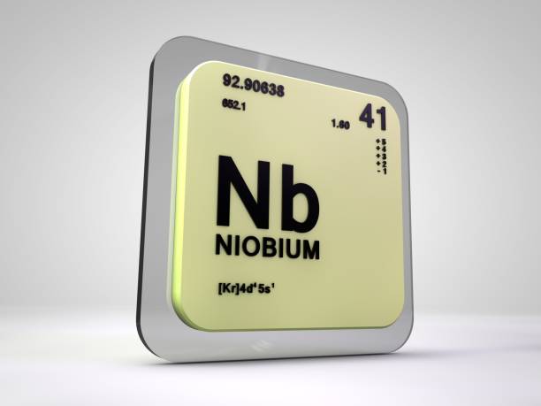niobio - nb - elemento químico tabla periódica 3d render - niobium fotografías e imágenes de stock