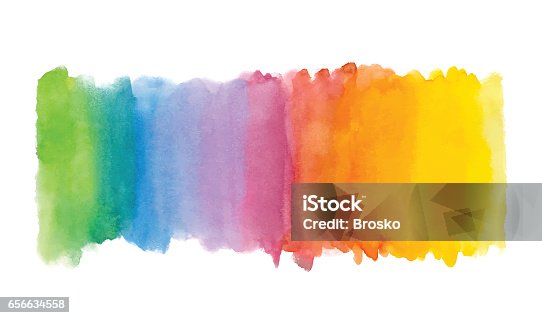 istock Rainbow abstract watercolor background. Hand drawn watercolor stains, splashes and drops 656634558