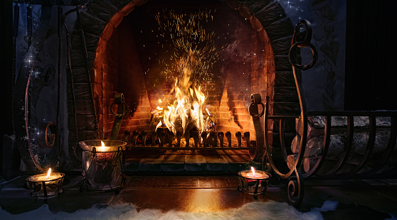 Christmas fireplace.