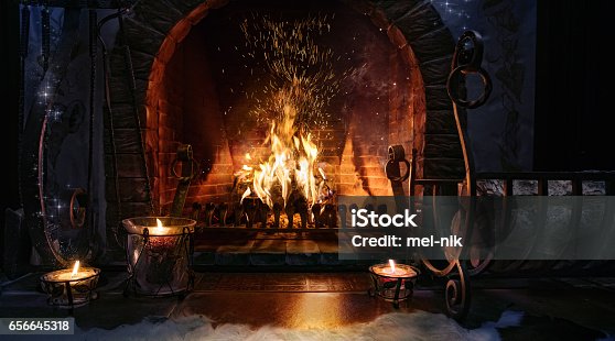 istock Romantic backgrounds. Magic burning fireplace. 656645318
