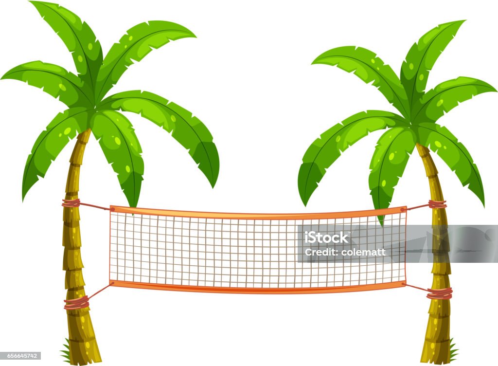 Voleibol en árboles de coco - arte vectorial de Vóleibol de playa libre de derechos
