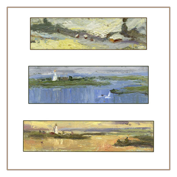 istock Set of three panoramic landscapes. Oil painting. 656646374