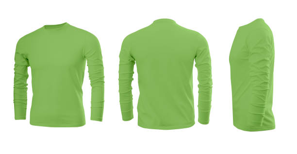 istock Greenery (color 2017) man's T-shirt with long sleeves with rear and side view on a white background 656652458