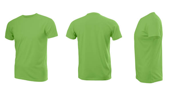 istock Greenery (color 2017) man's T-shirt with short sleeves with rear and side view on a white background 656652532