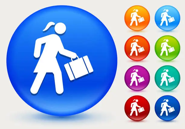Vector illustration of Going to Work Icon on Shiny Color Circle Buttons