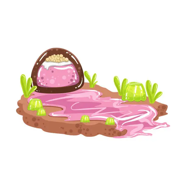 Vector illustration of Sweet Syrup River Coming From Chocolate Candy Fantasy  Land  Landscape Eleme