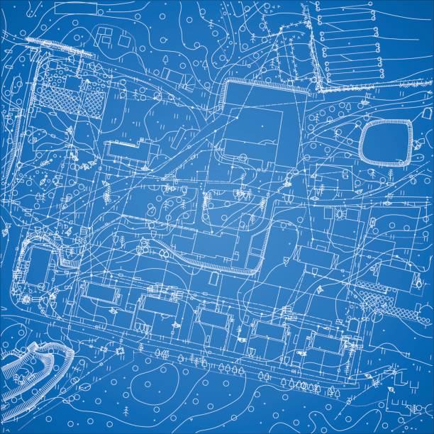 Vector blueprint with city topography Vector blueprint with city topography civil engineering stock illustrations