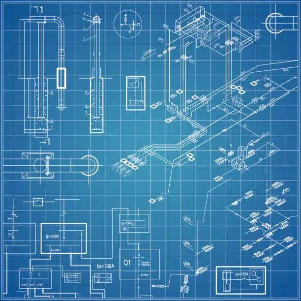 Vector illustration of Vector blueprint with electrical