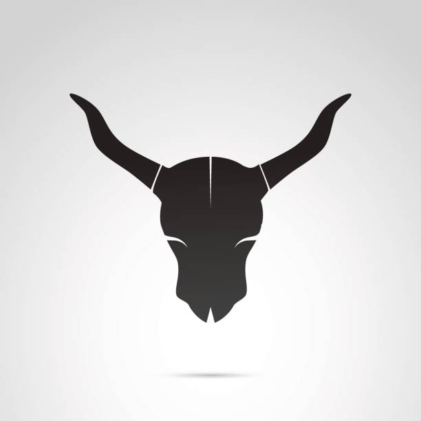 illustrazioni stock, clip art, cartoni animati e icone di tendenza di icona del vettore del cranio della mucca. - horned death dead texas longhorn cattle