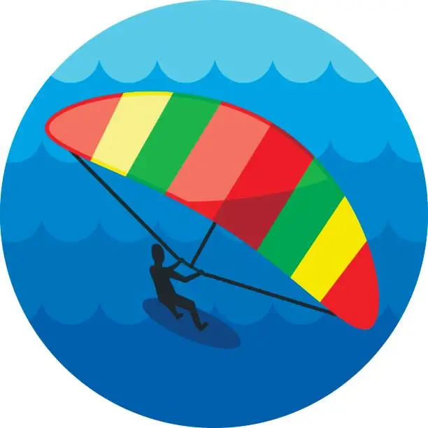 Vector illustration of Kite boarding. Kite surfing icon. Summer. Vacation