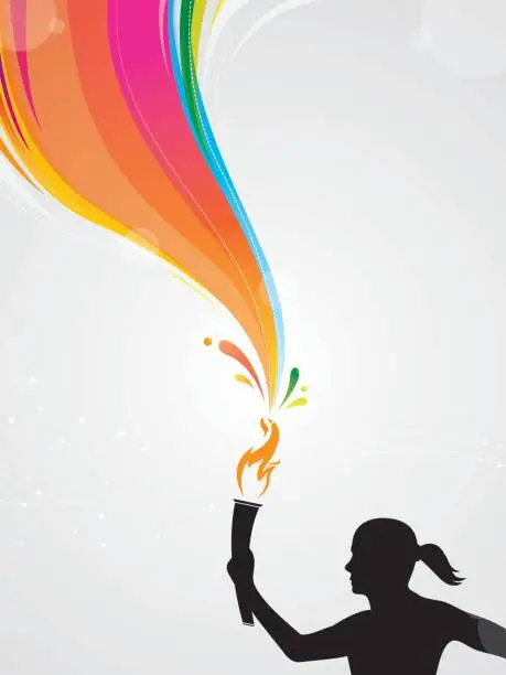 Vector illustration of Woman athlete with torch