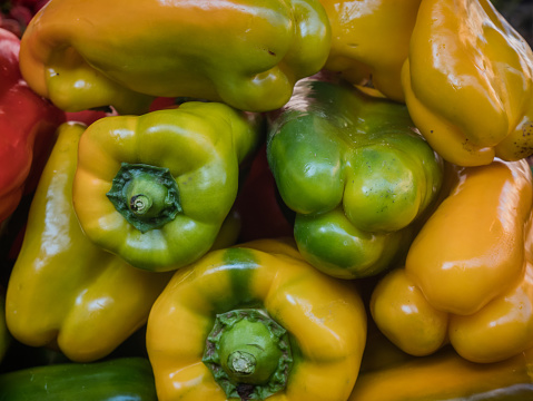 Fresh Yellow peppers on a farmes market