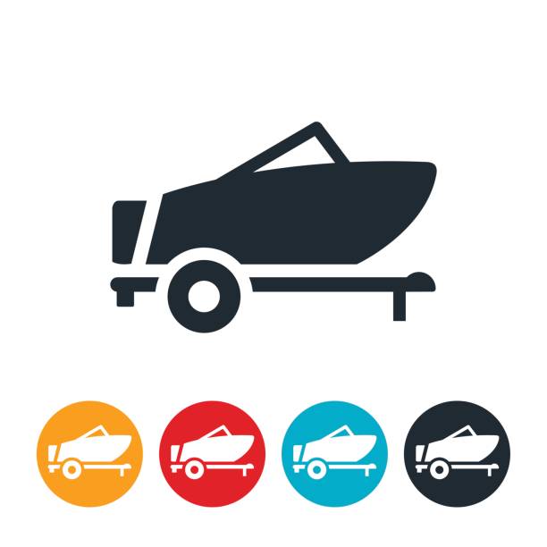 Boat On Trailer Icon An icon of a boat and trailer. boat trailer stock illustrations