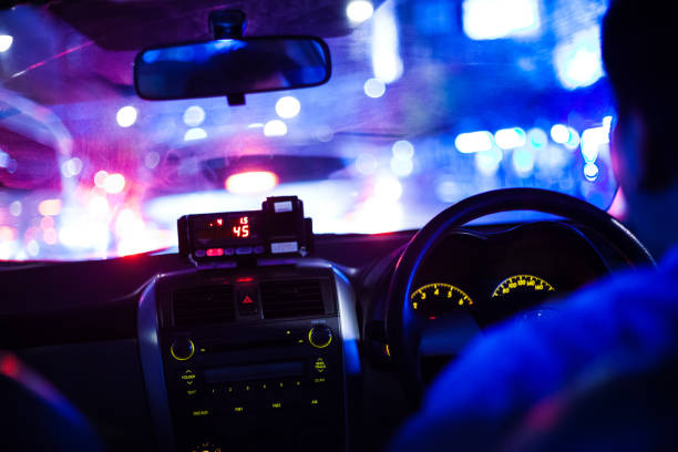 istock Taxi in Traffic Jam at Night 656704840
