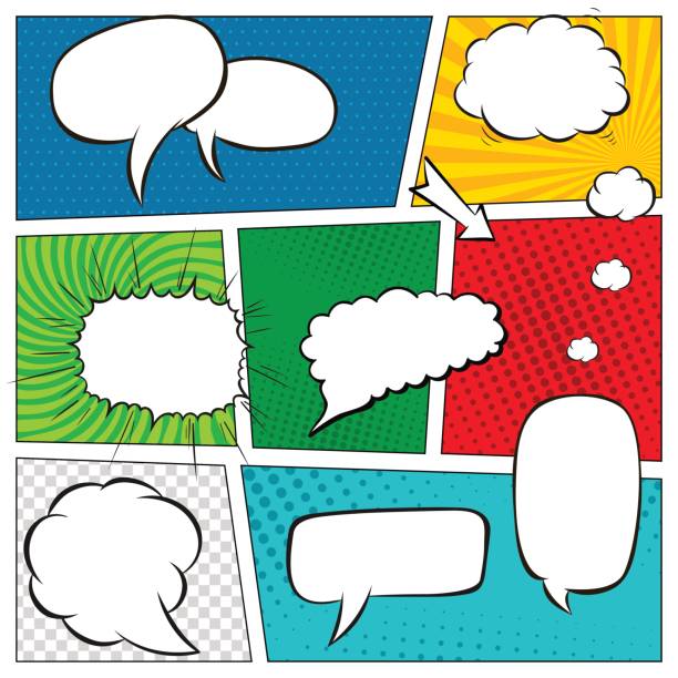 Comic book page template with halftone effect and speech bubbles. Background in pop-art style. Vector illustration Comic book page template with halftone effect and speech bubbles. Background in pop-art style. Vector illustration. blank playing card box stock illustrations
