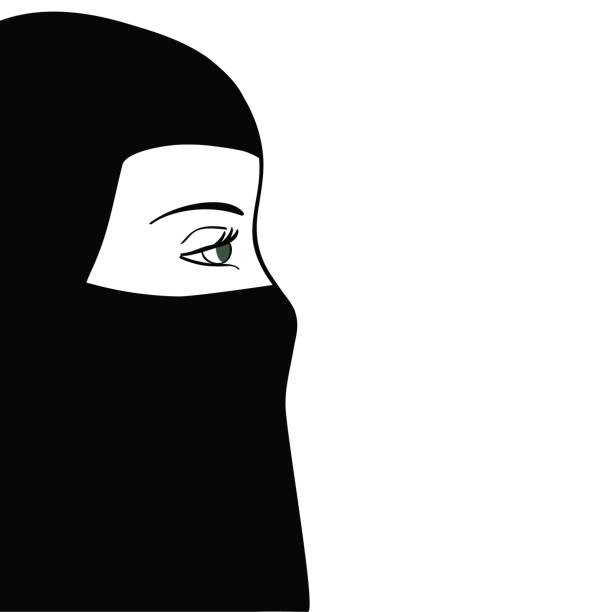 bildbanksillustrationer, clip art samt tecknat material och ikoner med vacker muslimsk kvinna i svart nijab. vektorillustration - iranian girl