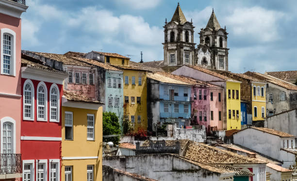 istock View from Largo do Pelourinho, colonial architecture - churches and buildings under bright blue sky, Salvador da Bahia 656714844