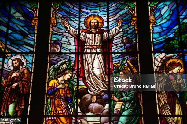 Stained Glass Of The Cathedral Stock Photo - Download Image Now - Stained Glass, Jesus Christ, Cathedral