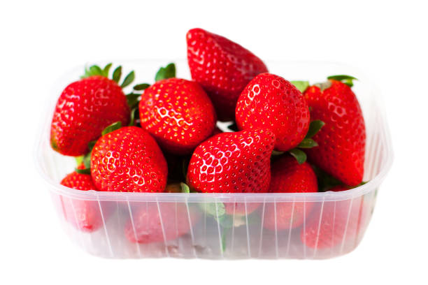 istock Fresh Strawberries in a box isolated on white  background close up 656730358