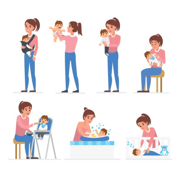 illustrations, cliparts, dessins animés et icônes de mère et bébé - baby eating child mother