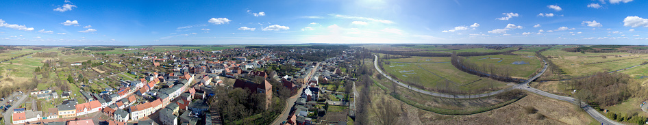 aerial view panorama of a old small town with church in germany