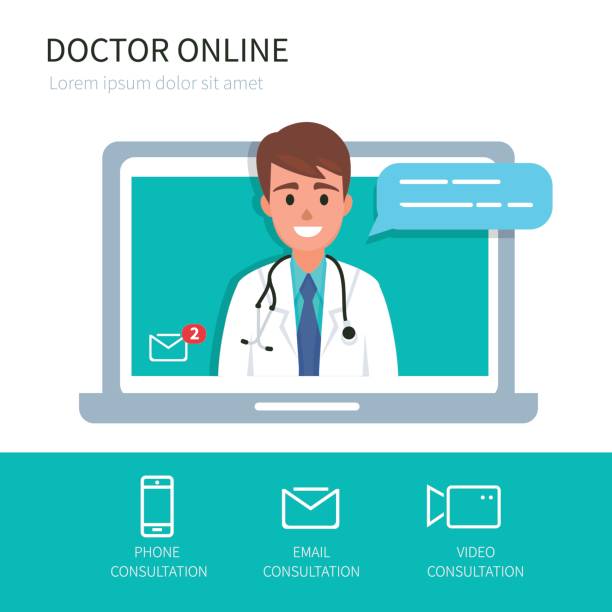 ilustrações de stock, clip art, desenhos animados e ícones de doctor online - medico consultorio