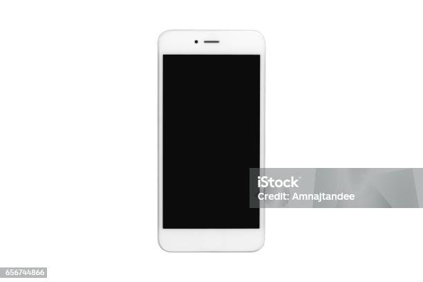 White Smartphone With Blank Screen On Isolated White Background Stock Photo - Download Image Now