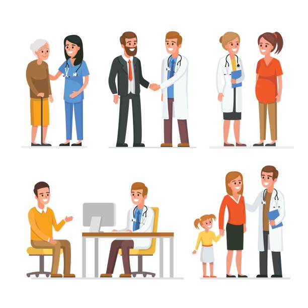 lekarze i pacjenci - senior adult family hospital visit stock illustrations