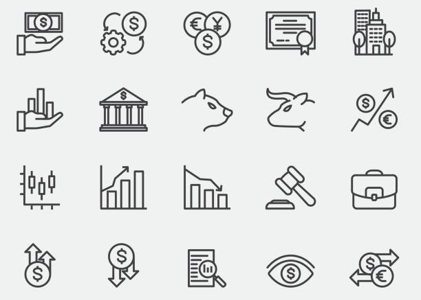 ikony linii giełdowych | eps10 - bank symbol computer icon courthouse stock illustrations