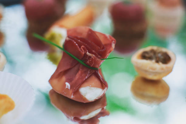 istock Beautifully decorated catering banquet table with different food snacks 656765302