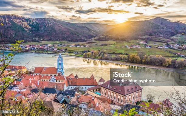 Town Of Dãrnstein In Wachau Valley At Sunset Lower Austria Austria Stock Photo - Download Image Now