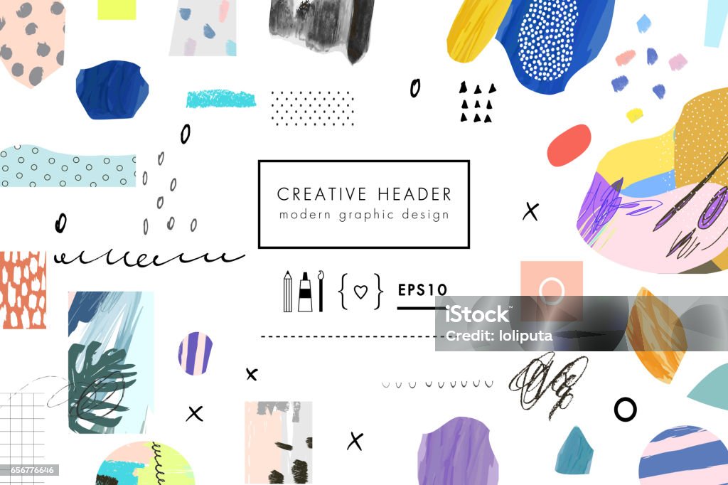Collage Header Image Creative Art Header With Different Shapes And Textures Collage Vector ...