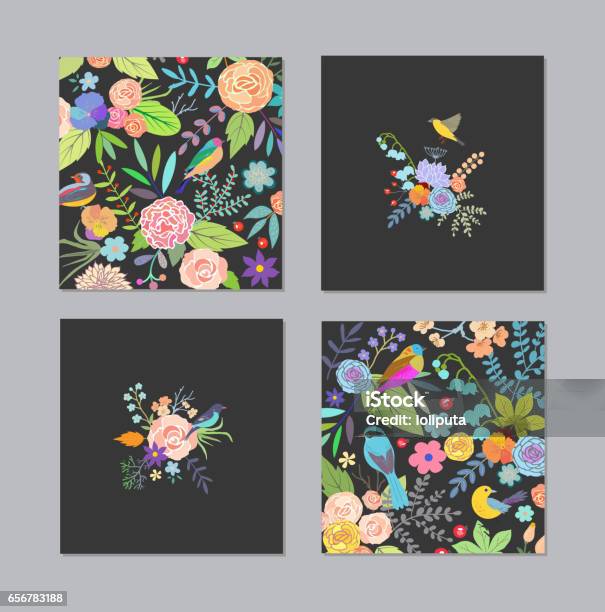 Set Of Creative Universal Floral Cards Stock Illustration - Download Image Now - Abstract, Art, Arts Culture and Entertainment