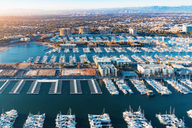 Aerial view of the Marina del Rey harbor in LA stock photo