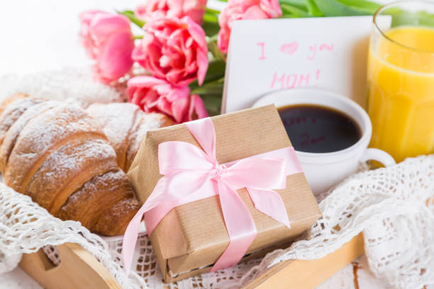 istock Mother's day card with coffee, present 656786370