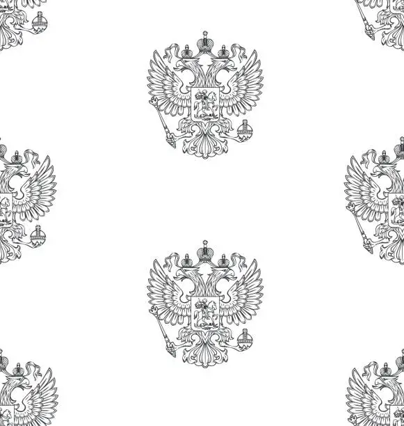 Vector illustration of Seamless pattern with russian outlined coat of arms