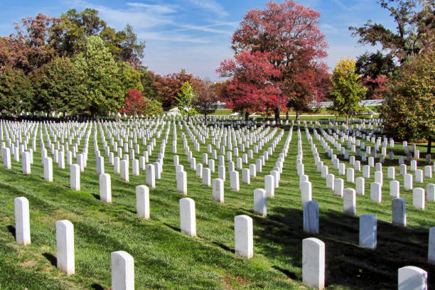View of gravestones at Arlington National Cemetery stock photo
