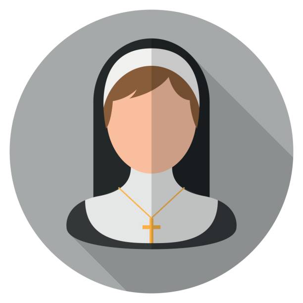 ilustraciones, imágenes clip art, dibujos animados e iconos de stock de icono plano de monja - nun praying clergy women