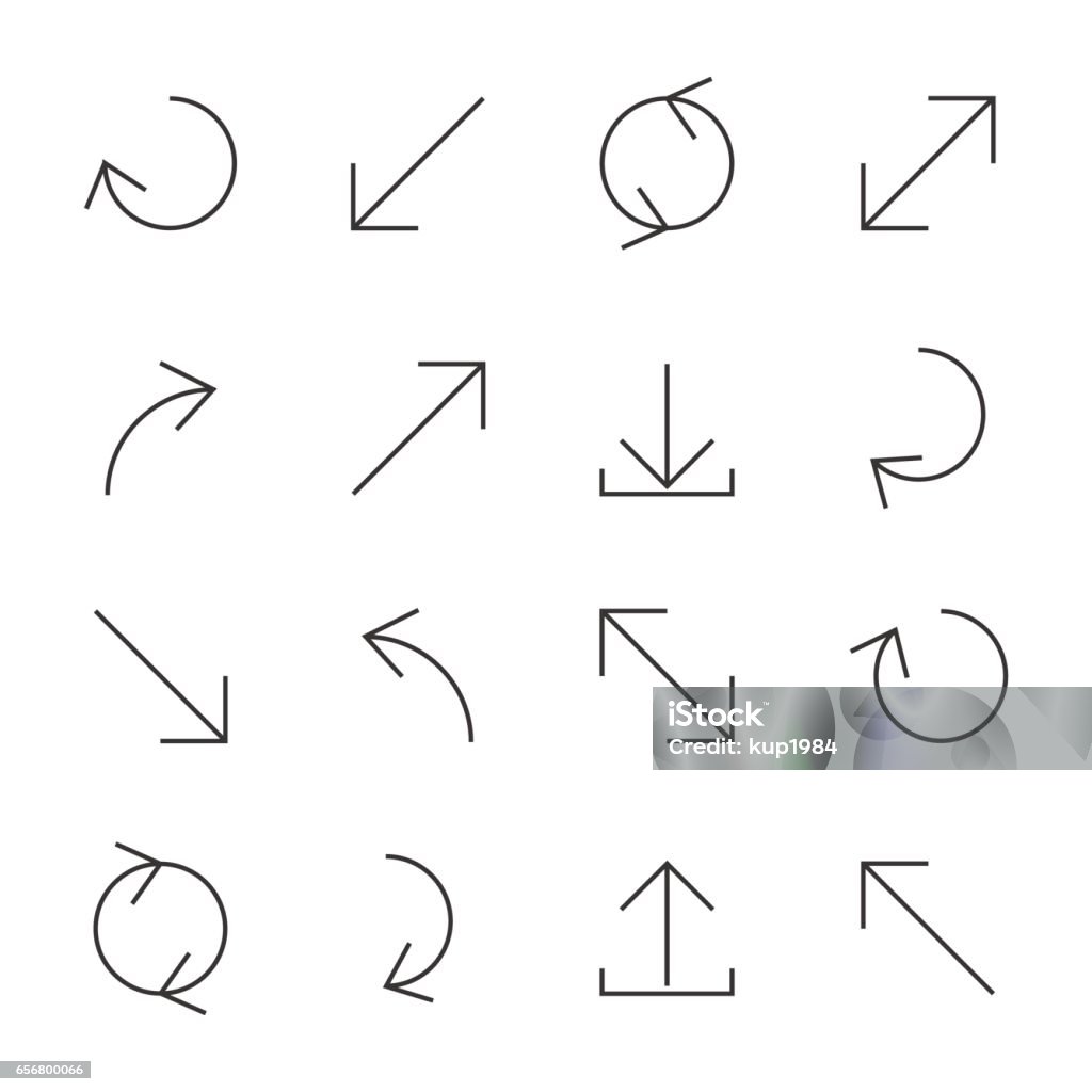 Set of linear arrow, vector illustration. Set of arrows and pointers of various forms of thin lines, vector illustration. Animal Back stock vector
