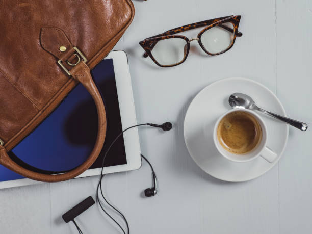 istock Overhead Business Angles still life of office desk 656800722